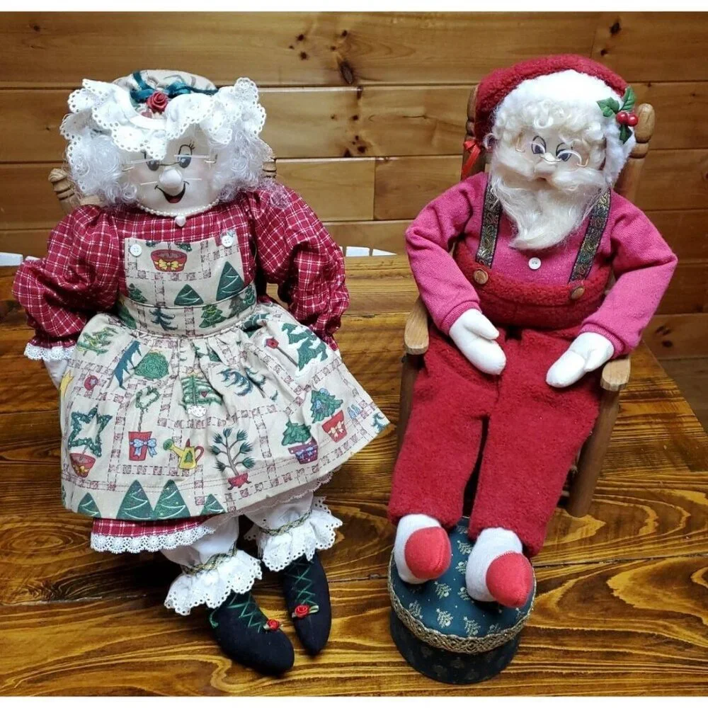 Vintage Santa Claus in chair And Mrs. Claus in rocking chair Christmas